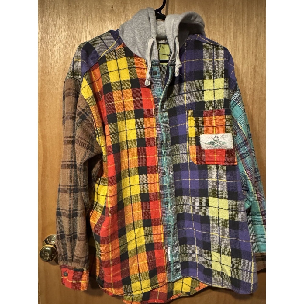 Quicksilver Large Vintage 80s Patch Work Button Up Hoodie Skater